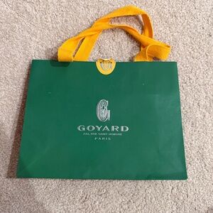 Authentic Goyard Green Small Paper Shopping Gift Bag w/yellow handles 8.5x6.5x2